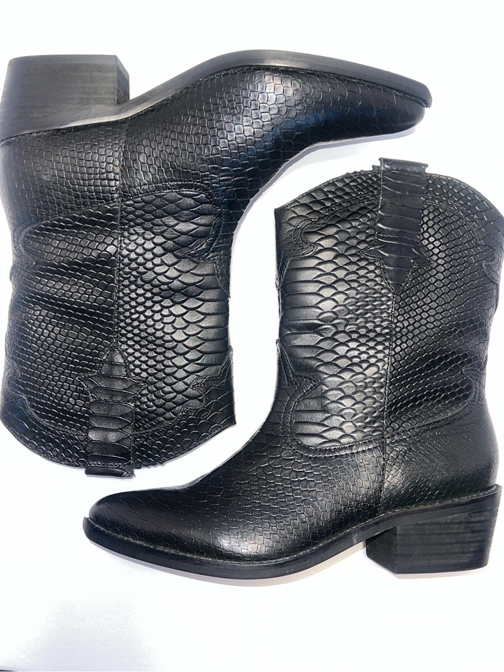 NIB Crown Vintage Black Snakeskin Embossed Leather Cowboy Boots - Women's 8 - Picture 6 of 16